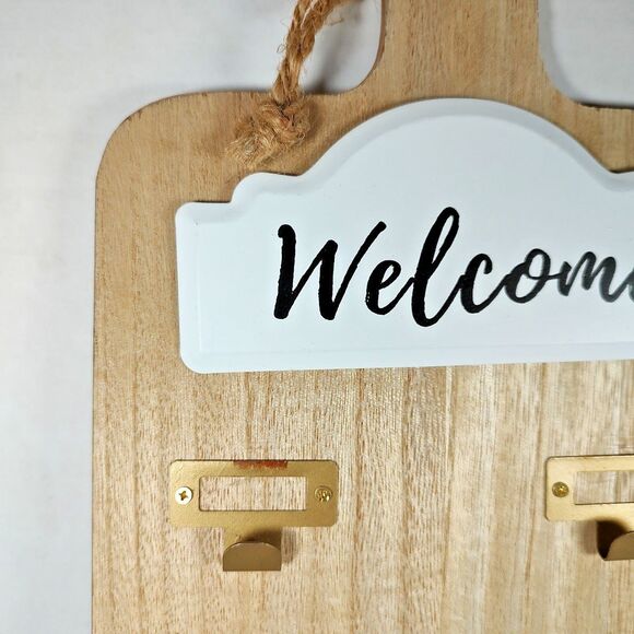 Welcome Rustic Farmhouse Decor Wooden Hanging Key Holder Organizer 6 Hooks 18" - Picture 5 of 11